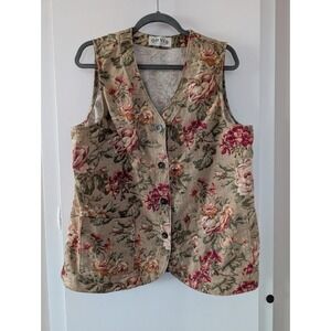 Orvis Vintage Floral Cotton Linen Vest Women's L Cottagecore Boho Grandmacore